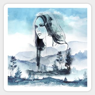 watercolor forest woman Sticker